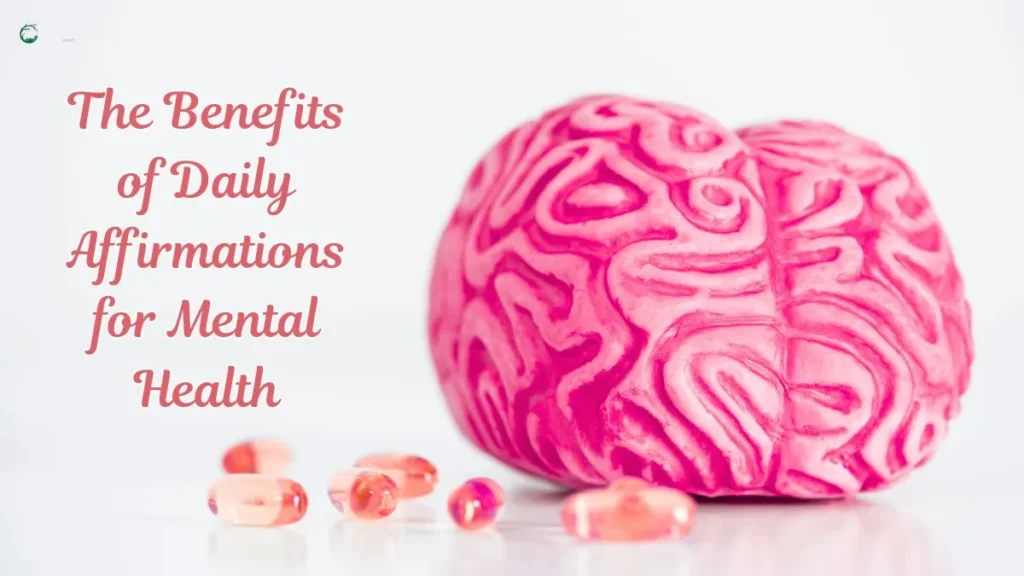 A pink brain model with softgel capsules symbolizing mental health and the power of daily affirmations.