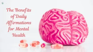A pink brain model with softgel capsules symbolizing mental health and the power of daily affirmations.