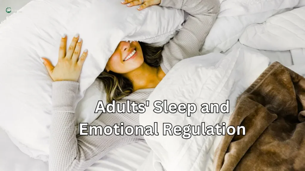 A smiling woman lying in bed under white blankets, symbolizing restful sleep and emotional well-being.